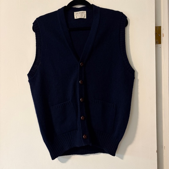 Lord Jeff Other - Vintage The Moors Sweater Vest Mens Large Navy Blue Shetland Wool Cardigan